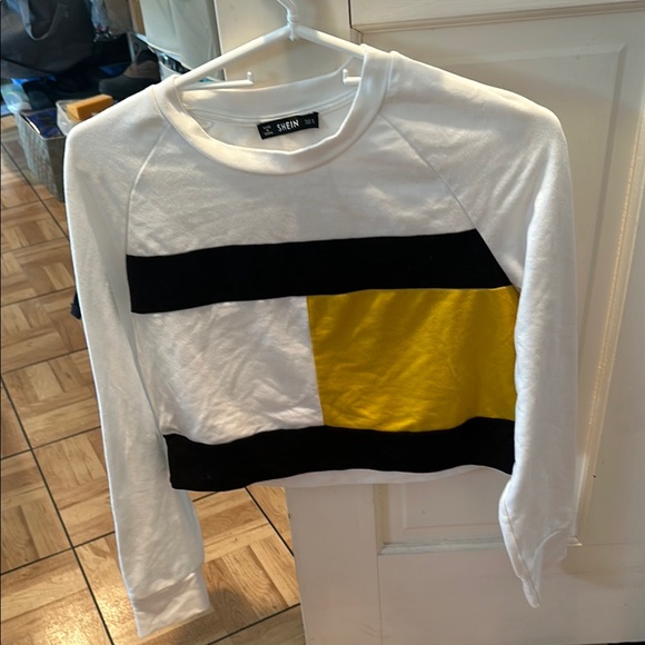 SHEIN Tops - SHEIN White, Black, Yellow Long Sleeve cropped Sweatshirt, Crewneck.
